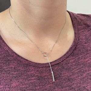 Silver Circle Bar Lariat Thin Chain Necklace
